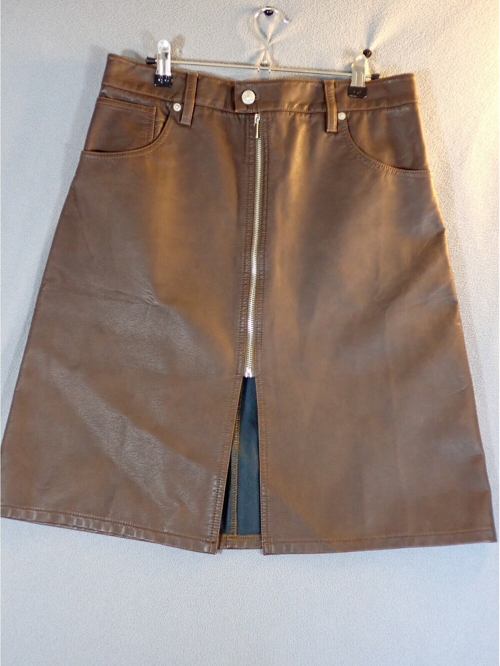 NWT Free People (Brand) Faux‑Leather Zip‑Front Skirt (Size 30 / US 10)